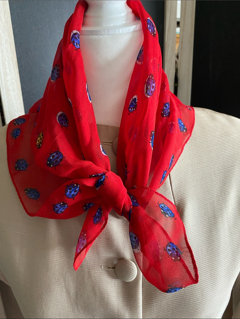Echo Playful Vintage Ladybug 🐞 Sheer Scarf